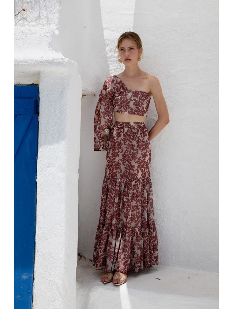 NIDODILEDA Veil Skirt Embroidered Muslin Κόκκινη Φούστα