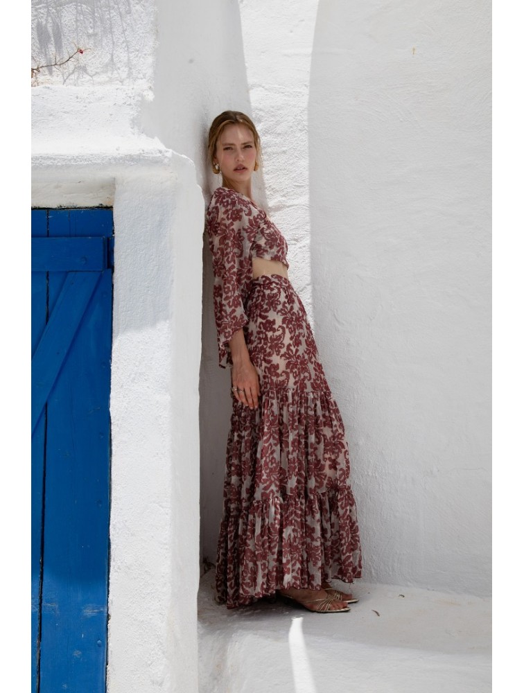 NIDODILEDA Veil Skirt Embroidered Muslin Κόκκινη Φούστα