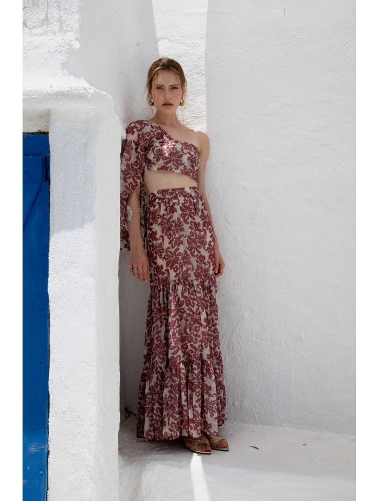 NIDODILEDA Veil Skirt Embroidered Muslin Κόκκινη Φούστα