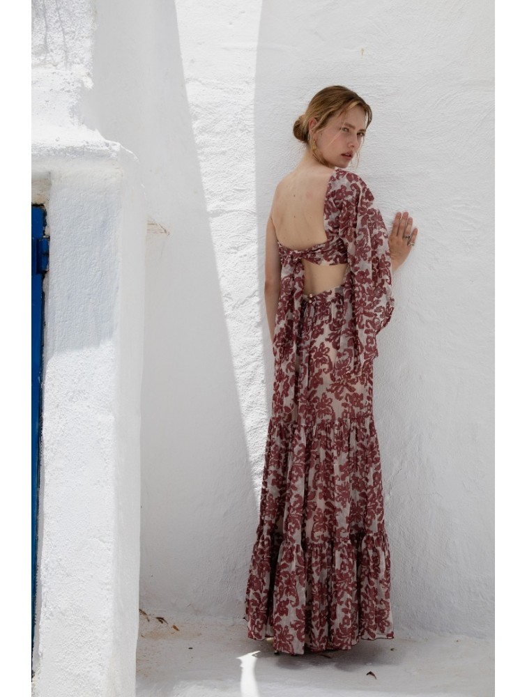 NIDODILEDA Veil Skirt Embroidered Muslin Κόκκινη Φούστα