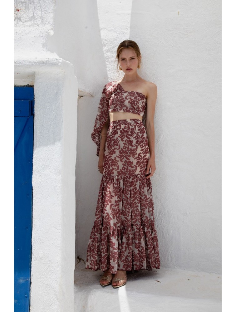 NIDODILEDA Veil Skirt Embroidered Muslin Κόκκινη Φούστα