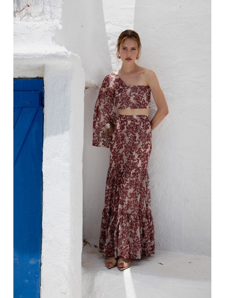 NIDODILEDA Veil Skirt Embroidered Muslin Κόκκινη Φούστα