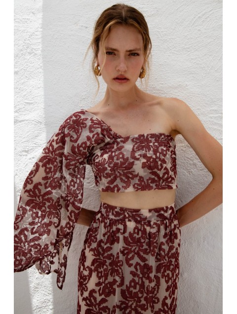 NIDODILEDA Veil Top Embroidered Muslin Κόκκινο Τοπ
