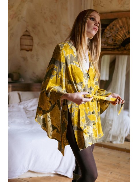 NIDODILEDA Verity Shirt Printed Belted Mustard Φλοράλ Κίτρινο Πουκάμισο