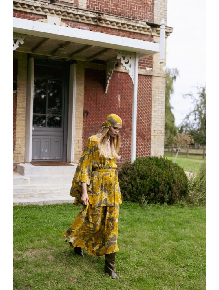 NIDODILEDA Verity Shirt Printed Belted Mustard Φλοράλ Κίτρινο Πουκάμισο