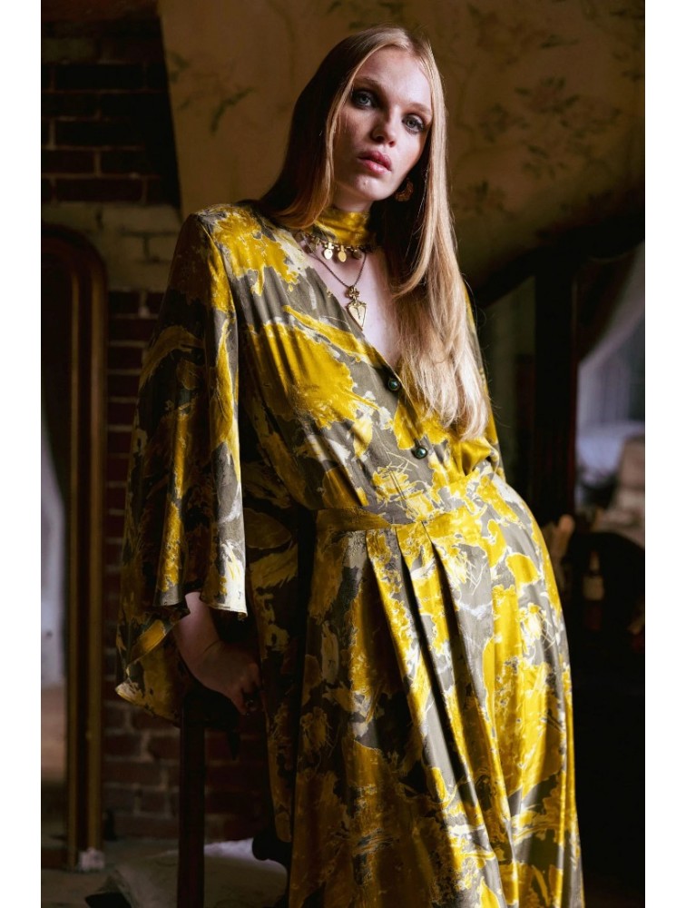 NIDODILEDA Verity Shirt Printed Belted Mustard Φλοράλ Κίτρινο Πουκάμισο
