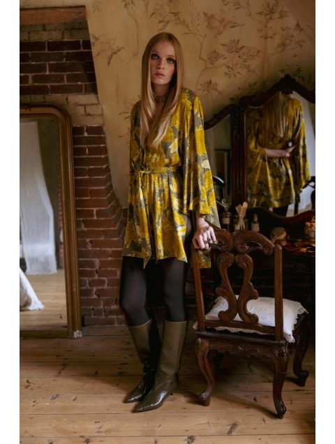NIDODILEDA Verity Shirt Printed Belted Mustard Φλοράλ Κίτρινο Πουκάμισο