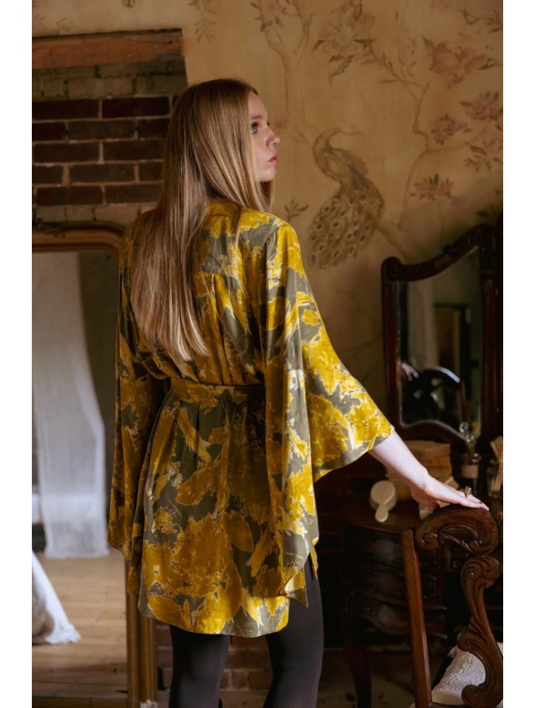 NIDODILEDA Verity Shirt Printed Belted Mustard Φλοράλ Κίτρινο Πουκάμισο