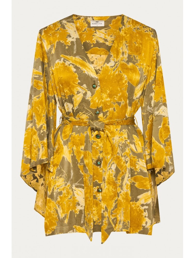 NIDODILEDA Verity Shirt Printed Belted Mustard Φλοράλ Κίτρινο Πουκάμισο