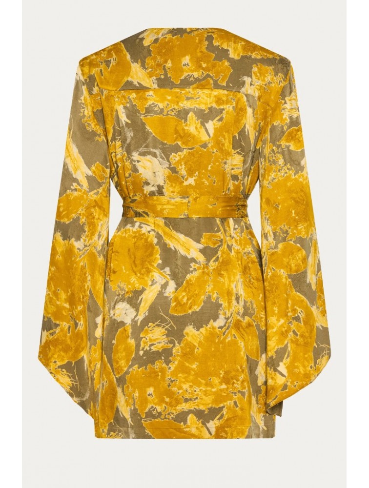 NIDODILEDA Verity Shirt Printed Belted Mustard Φλοράλ Κίτρινο Πουκάμισο