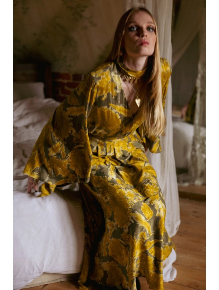 NIDODILEDA Verity Shirt Printed Belted Mustard Φλοράλ Κίτρινο Πουκάμισο