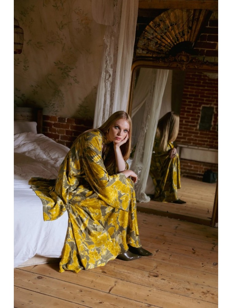 NIDODILEDA Verity Shirt Printed Belted Mustard Φλοράλ Κίτρινο Πουκάμισο