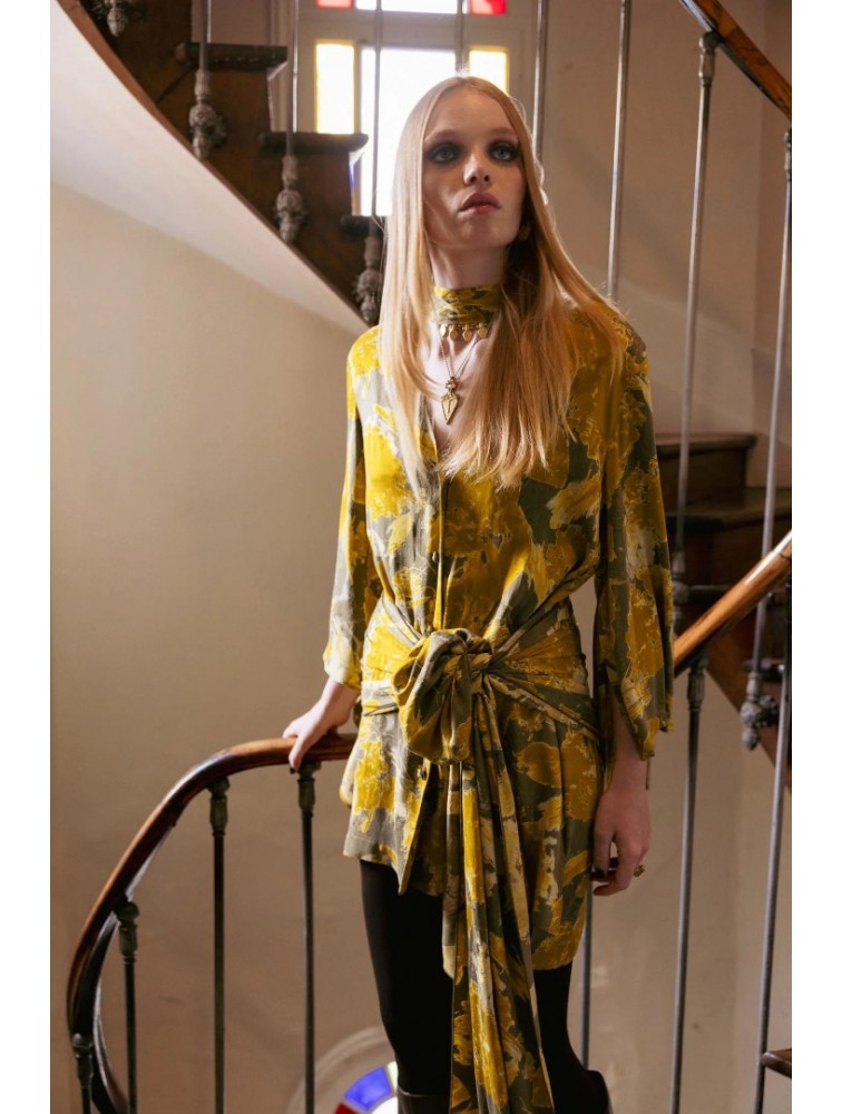 NIDODILEDA Verity Shirt Printed Belted Mustard Φλοράλ Κίτρινο Πουκάμισο
