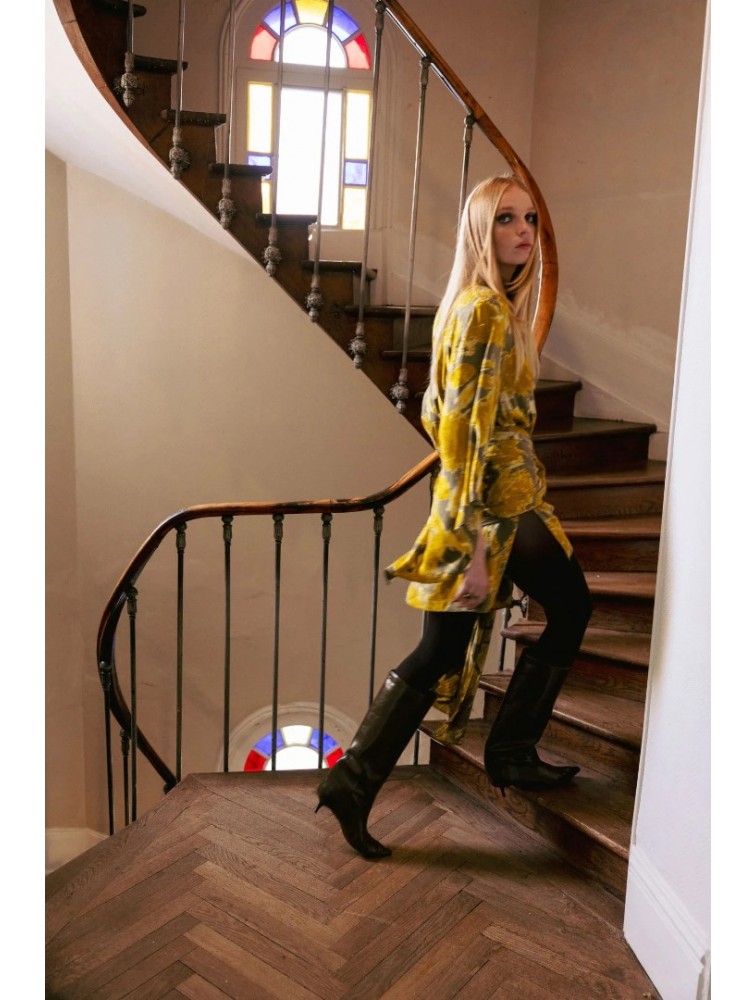 NIDODILEDA Verity Shirt Printed Belted Mustard Φλοράλ Κίτρινο Πουκάμισο