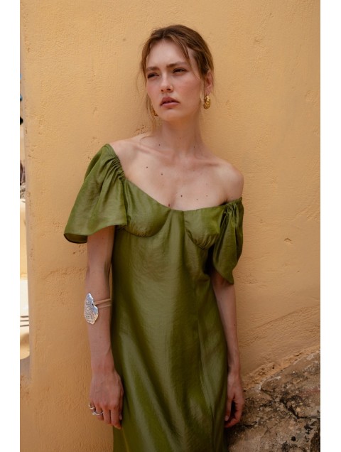 NIDODILEDA Vestir Dress Beaded Olive Green Πράσινο Φόρεμα