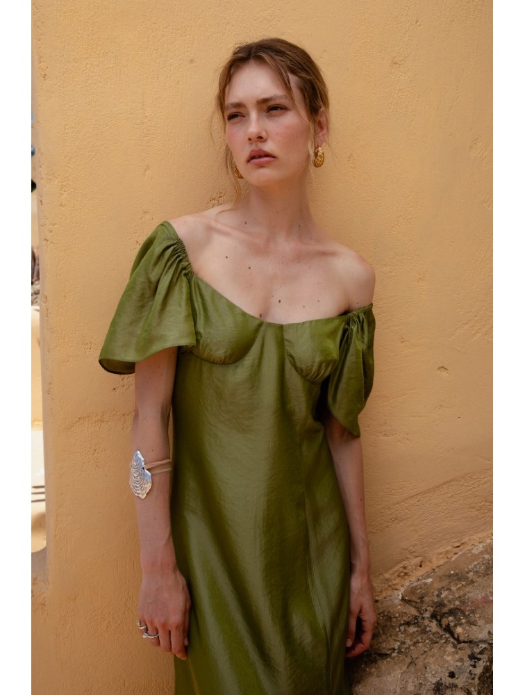 NIDODILEDA Vestir Dress Beaded Olive Green