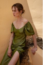 NIDODILEDA Vestir Dress Beaded Olive Green