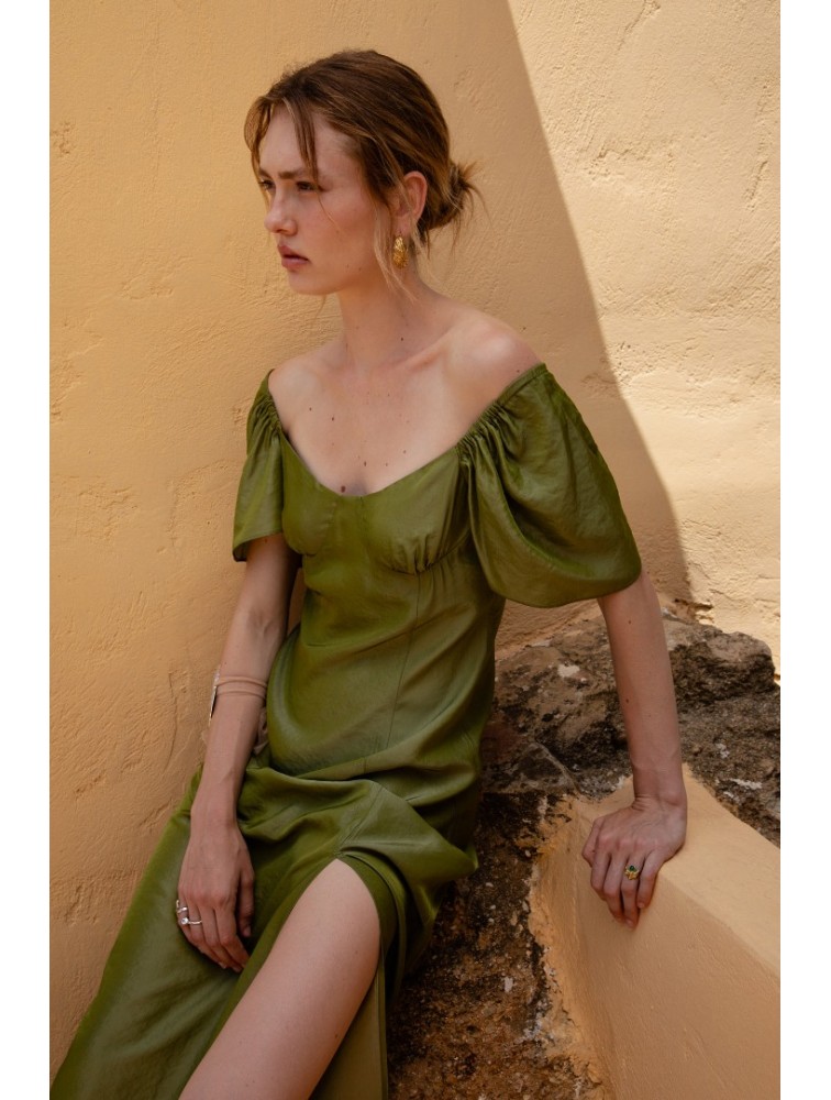 NIDODILEDA Vestir Dress Beaded Olive Green