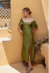 NIDODILEDA Vestir Dress Beaded Olive Green