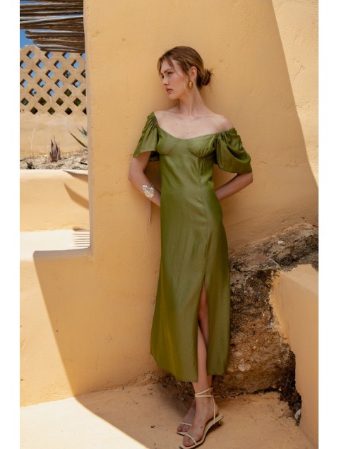 NIDODILEDA Vestir Dress Beaded Olive Green Πράσινο Φόρεμα
