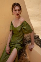 NIDODILEDA Vestir Dress Beaded Olive Green