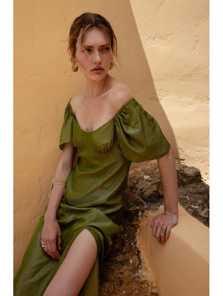 NIDODILEDA Vestir Dress Beaded Olive Green