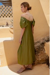 NIDODILEDA Vestir Dress Beaded Olive Green