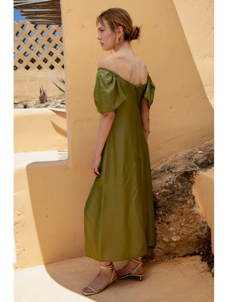 NIDODILEDA Vestir Dress Beaded Olive Green