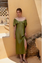 NIDODILEDA Vestir Dress Beaded Olive Green