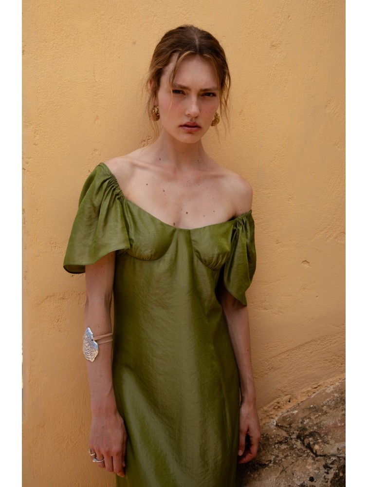 NIDODILEDA Vestir Dress Beaded Olive Green