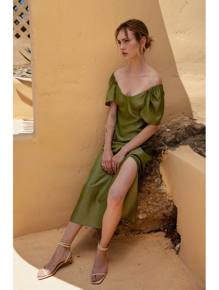 NIDODILEDA Vestir Dress Beaded Olive Green