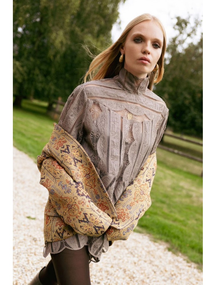 NIDODILEDA York Shirt Dress Crochet Lace Puro Ταμπά Δαντελένιο Κροσέ Πουκαμισοφόρεμα