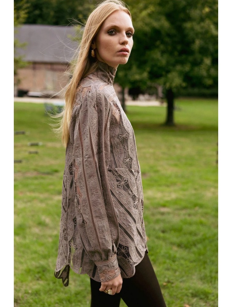 NIDODILEDA York Shirt Dress Crochet Lace Puro Ταμπά Δαντελένιο Κροσέ Πουκαμισοφόρεμα