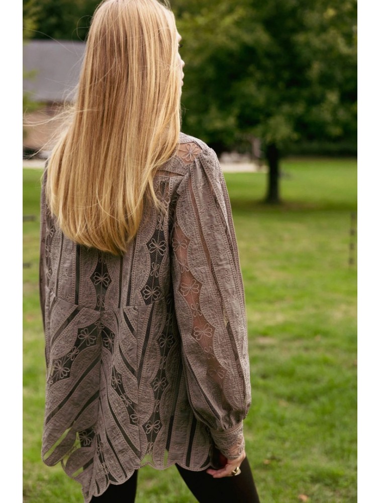 NIDODILEDA York Shirt Dress Crochet Lace Puro Ταμπά Δαντελένιο Κροσέ Πουκαμισοφόρεμα