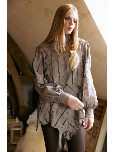 NIDODILEDA York Shirt Dress Crochet Lace Puro Ταμπά Δαντελένιο Κροσέ Πουκαμισοφόρεμα
