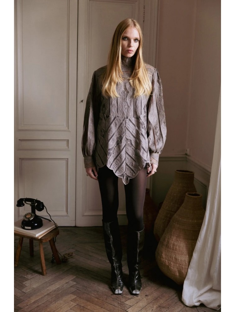 NIDODILEDA York Shirt Dress Crochet Lace Puro Ταμπά Δαντελένιο Κροσέ Πουκαμισοφόρεμα