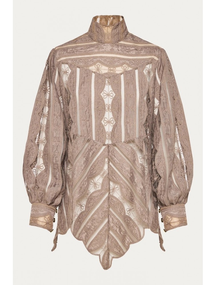 NIDODILEDA York Shirt Dress Crochet Lace Puro Ταμπά Δαντελένιο Κροσέ Πουκαμισοφόρεμα