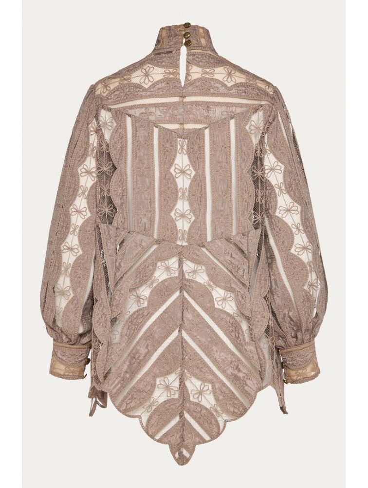 NIDODILEDA York Shirt Dress Crochet Lace Puro Ταμπά Δαντελένιο Κροσέ Πουκαμισοφόρεμα