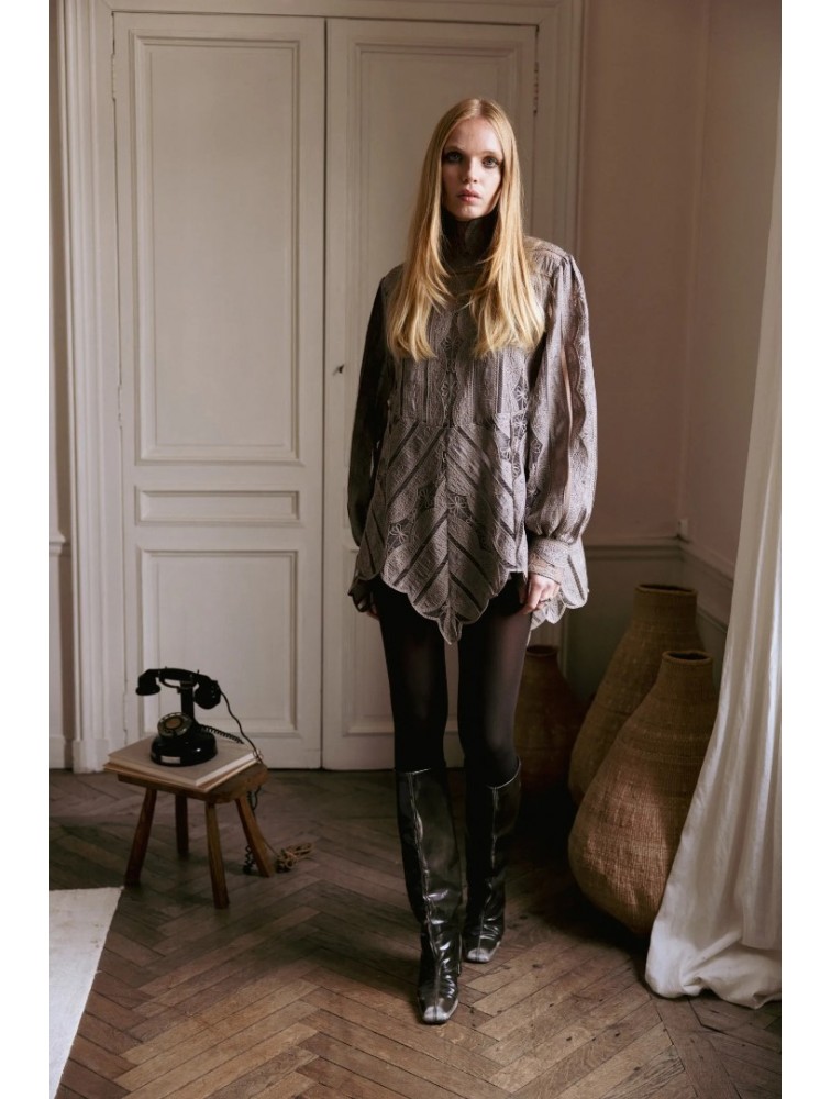 NIDODILEDA York Shirt Dress Crochet Lace Puro Ταμπά Δαντελένιο Κροσέ Πουκαμισοφόρεμα