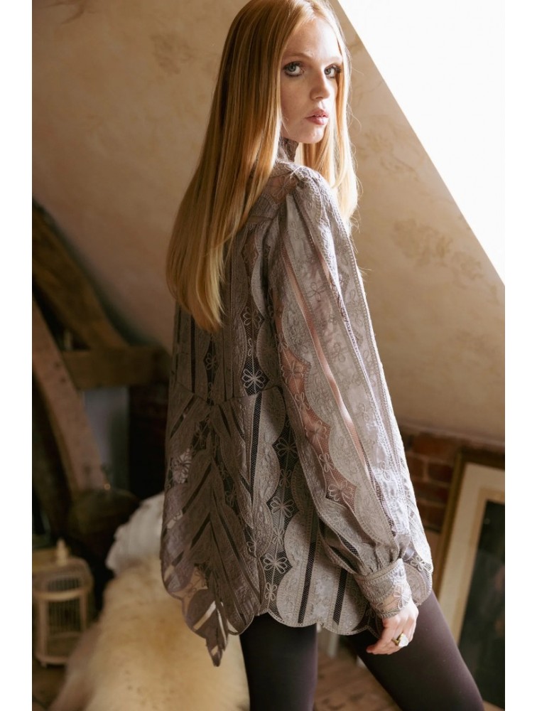 NIDODILEDA York Shirt Dress Crochet Lace Puro Ταμπά Δαντελένιο Κροσέ Πουκαμισοφόρεμα