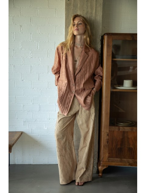 NIDODILEDA Reed Blazer Crinkled Pleated Σομόν Σακάκι