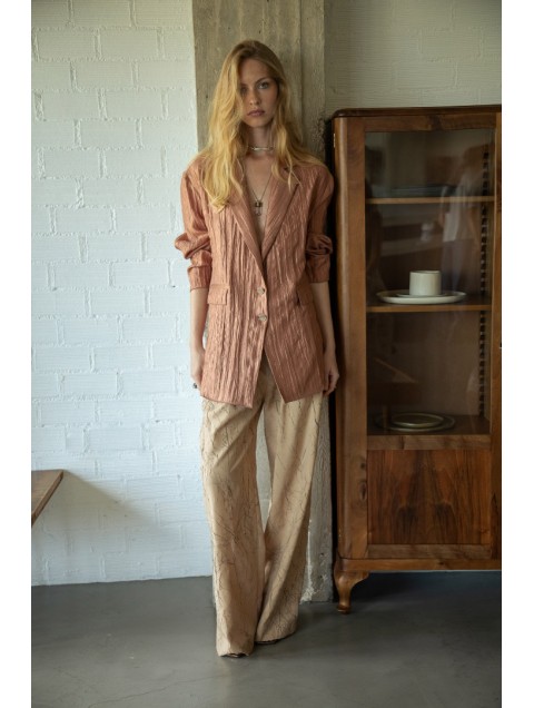 NIDODILEDA Reed Blazer Crinkled Pleated Σομόν Σακάκι