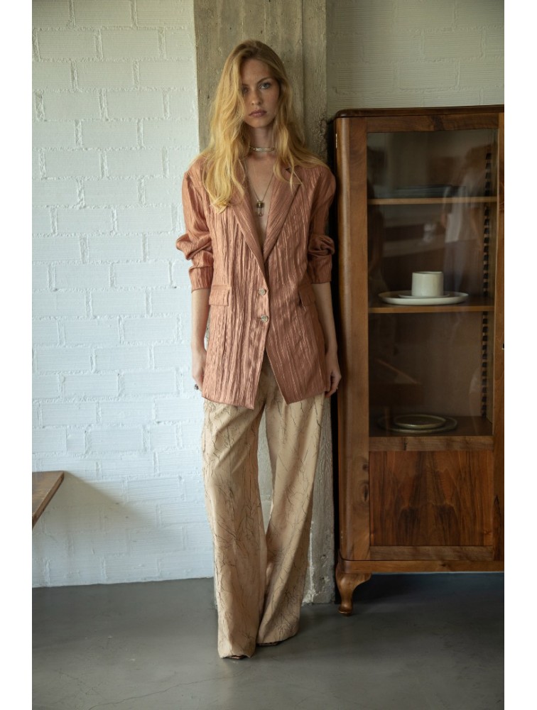 NIDODILEDA Reed Blazer Crinkled Pleated Σομόν Σακάκι