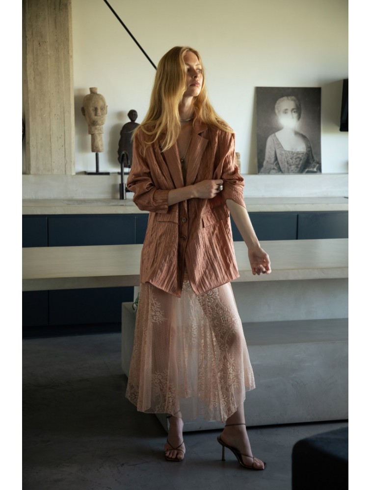 NIDODILEDA Reed Blazer Crinkled Pleated Σομόν Σακάκι