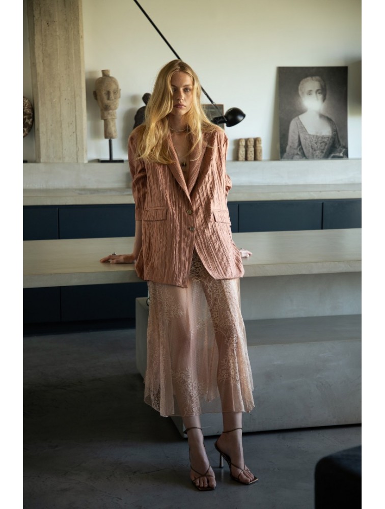 NIDODILEDA Reed Blazer Crinkled Pleated Σομόν Σακάκι