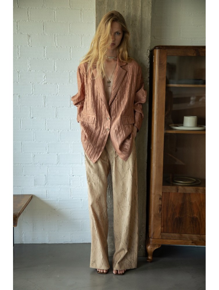 NIDODILEDA Reed Blazer Crinkled Pleated Σομόν Σακάκι