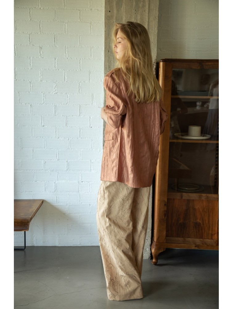 NIDODILEDA Reed Blazer Crinkled Pleated Σομόν Σακάκι