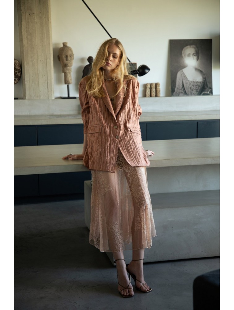 NIDODILEDA Reed Blazer Crinkled Pleated Σομόν Σακάκι