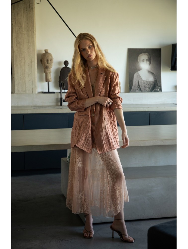 NIDODILEDA Reed Blazer Crinkled Pleated Σομόν Σακάκι