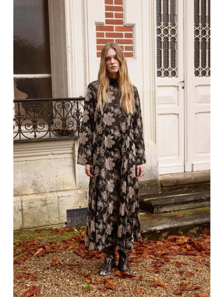 NIDODILEDA Ruston Dress Μαύρο Φλοράλ Κεντητό Φόρεμα